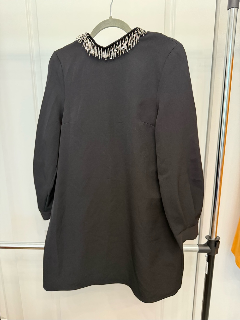 Zara Black Long Sleeve Dress with Beaded Collar